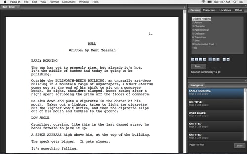 Fade In, a type of free screenwriting software