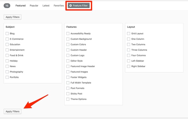 Feature Filter on the WordPress Theme Directory