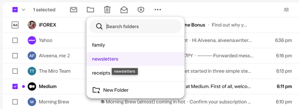 Folders in Yahoo