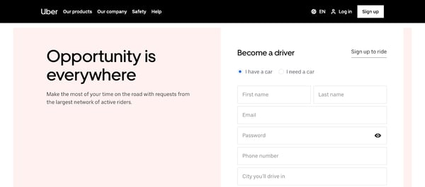 uber landing page