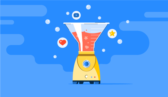 An animated blender blending together different content icons.
