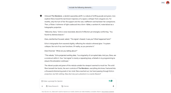 Gemini creative writing task
