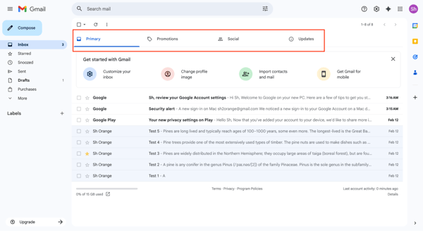 Gmail label-based organization