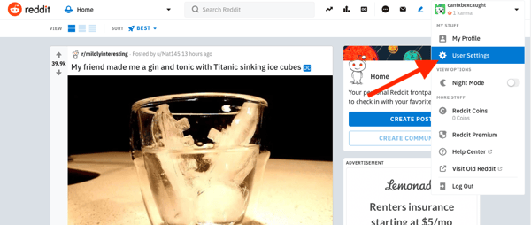 Go to reddit user settings