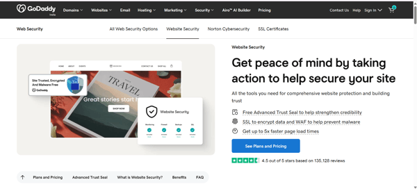 GoDaddy Website Security dashboard