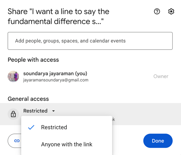 Google Drive link sharing