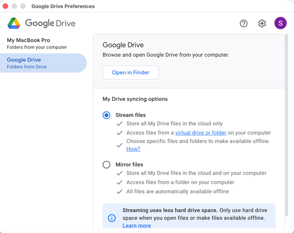Google Drive stream vs mirror