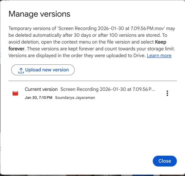 Google Drive version history