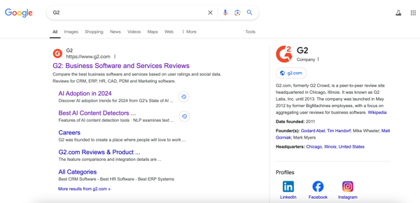 Google Knowledge Panel for G2