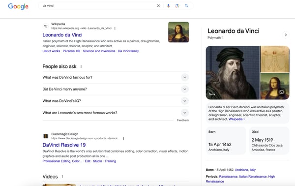 Example of Google Knowledge Panel for person