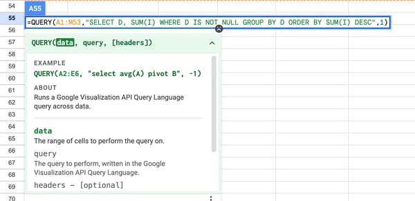 Google Sheets QUERY function- SQL-style queries in a single formula