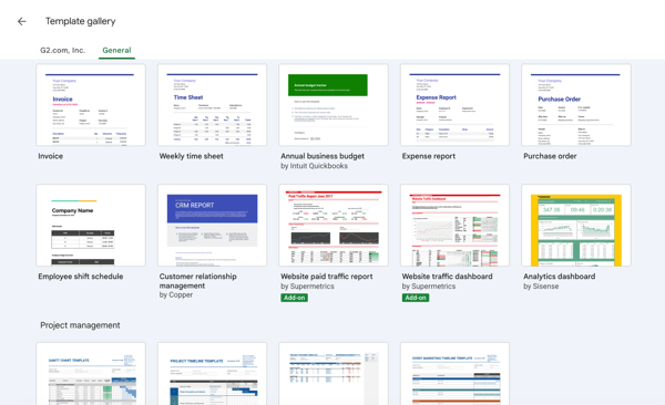 Google Sheets template gallery