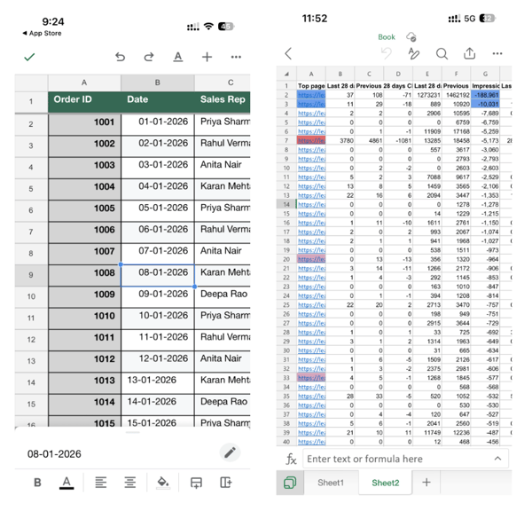 Google Sheets vs Excel Mobile