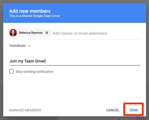 Send Invite to Google Team Drive