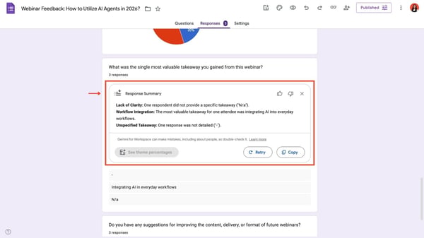 Google forms reporting AI summary