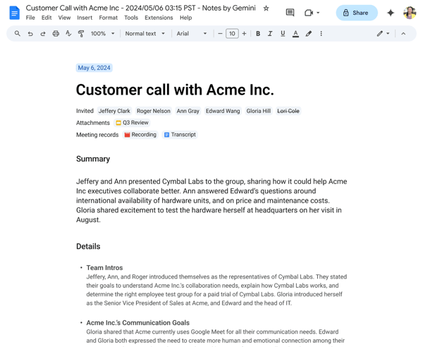 Note taking in Google workspace