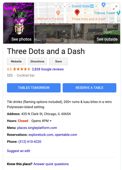 Example of a Google My Business page