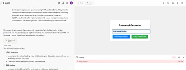 Groks code for a password generator