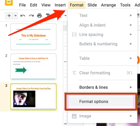 Format Video Options in Google Slides
