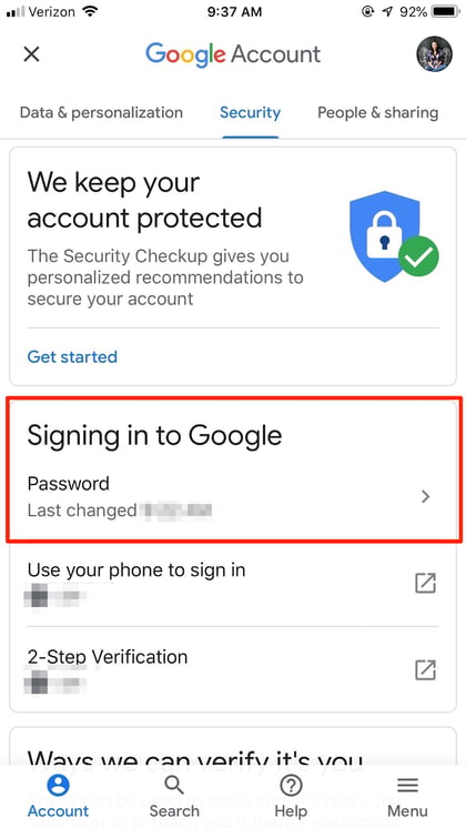 Update Password in Gmail iPhone App
