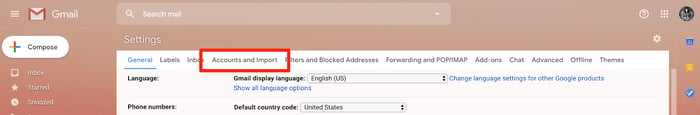 Click Accounts and Imports in Gmail