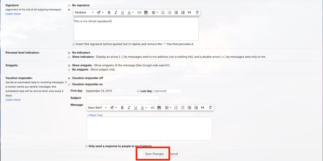 Save New Gmail Signature Changes