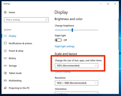 Scale and Layout in Windows 10