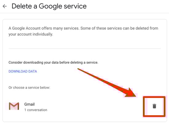 Click Trash Can Icon to Delete Gmail Account