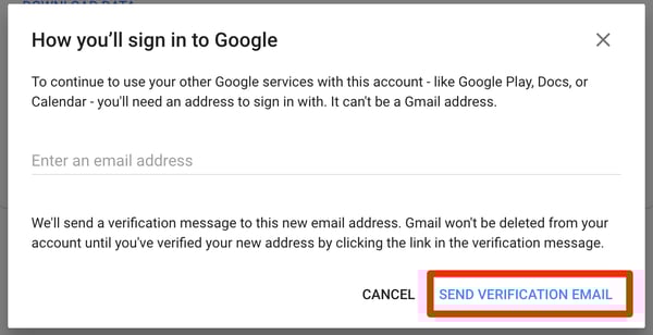 Send Verification Email to Delete Gmail