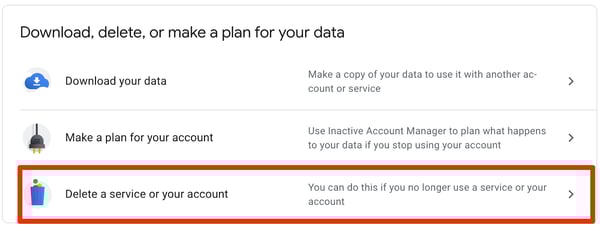 Click Delete a Service or Account