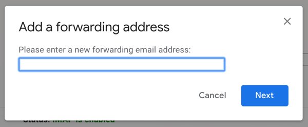 Enter forwarding address in Gmail