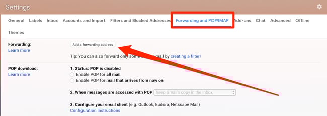 Add a forwarding address in Gmail