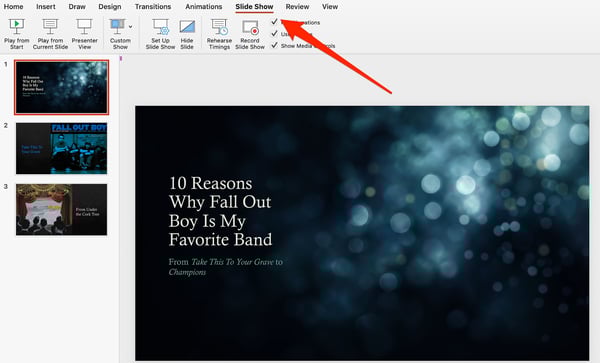 how to loop ppt slideshow Click Slide Show in PowerPoint