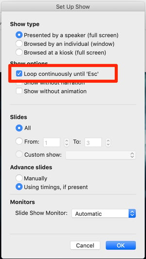 Click Loop continuously in PowerPoint