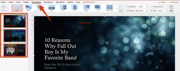how to loop ppt slideshow Select All Slides and Click Transitions
