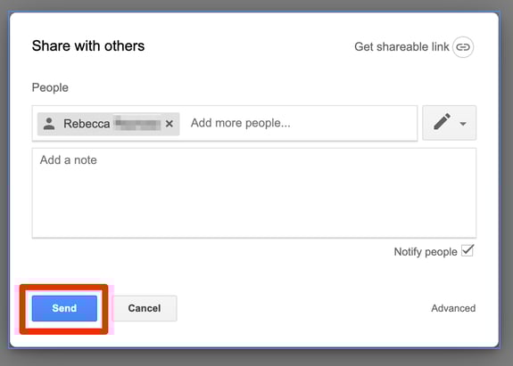 Click Send to Share Folder in Google Drive