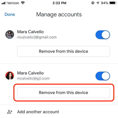 Remove Gmail from Device