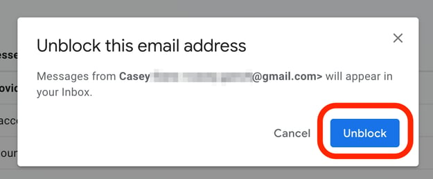 Confirm Unblocking in Gmail