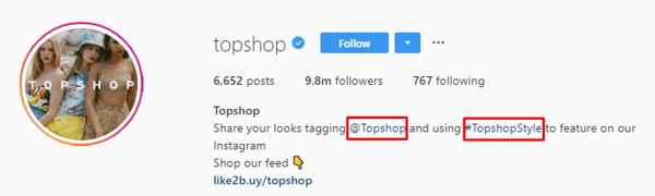 Topshop IG bio