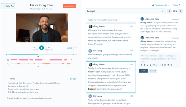 HubSpot sales hub (conversation intelligence)