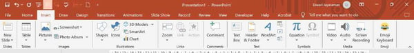 The toolbar in Microsoft PowerPoint