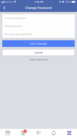 change facebook password step 7