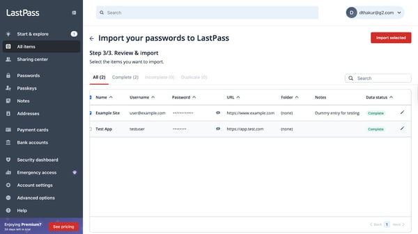 Import on LastPass