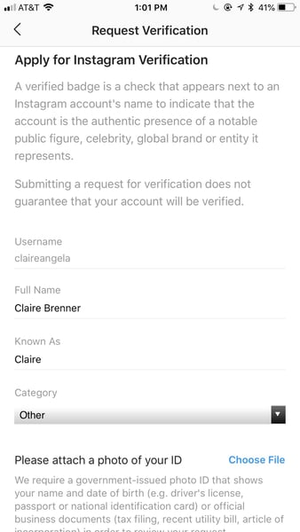 How to get verified on Instagram step 4