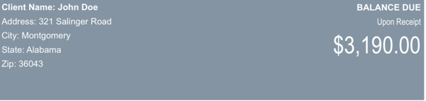Invoice Client Name, Address, and Balance Due: