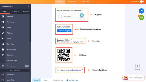 Jotform form building features