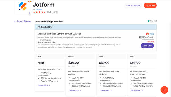 Jotform pricing