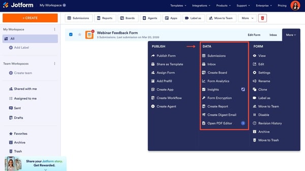Jotform reporting options