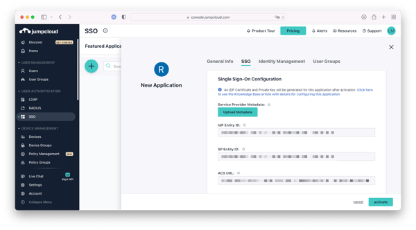Jumpcloud SSO dashboard