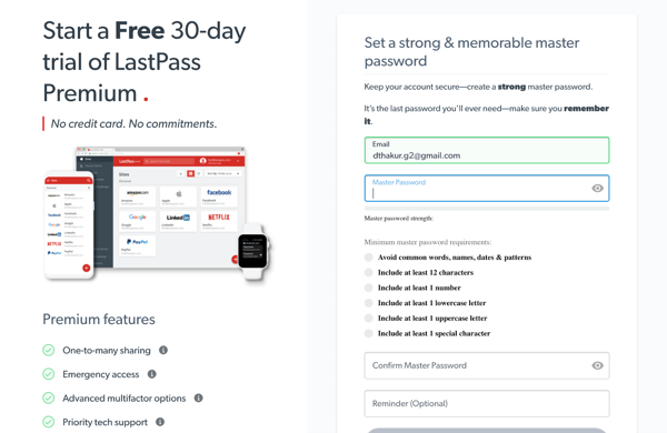 LastPass account creation